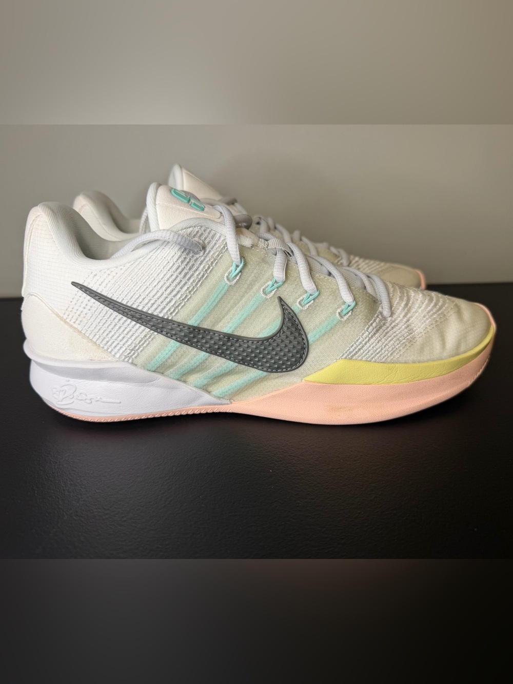 Women’s Nike Sabrina 3 Basketball Shoes White with Mint, Yellow, and Peach